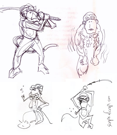 sketches of various monkeys, I imagine
