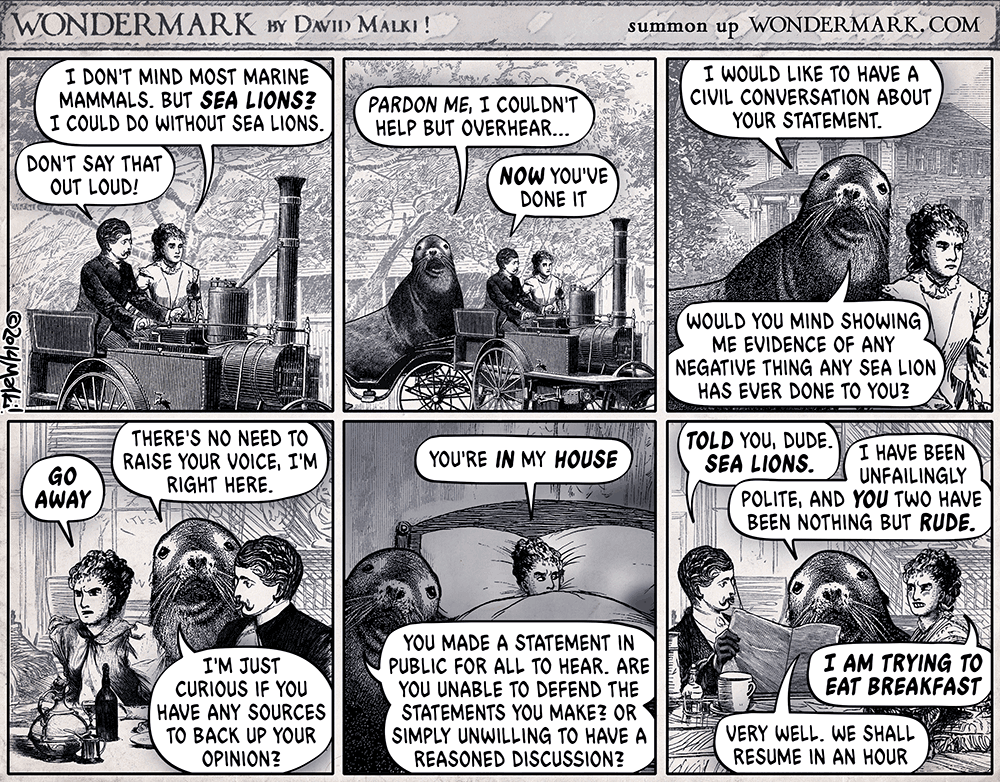 Sealioning Comic by David Malki As Part of His Wondermark WebComic